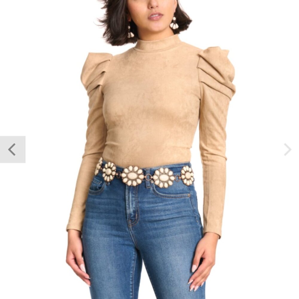 Rockin C Women's Sand Faux Suede Bodysuit